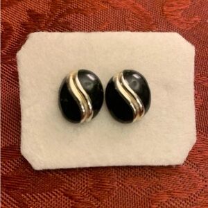Vintage black enamel silver tone earrings
